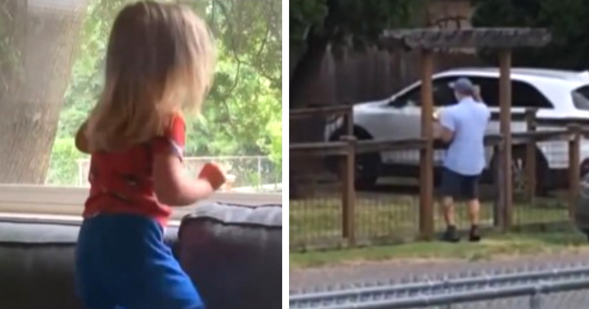 Tiny girl waits by window every day to have adorable danceoff with mailman