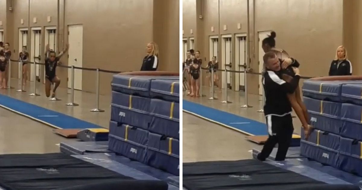 Coach sees 9yearold gymnast headed for potential disaster in landing